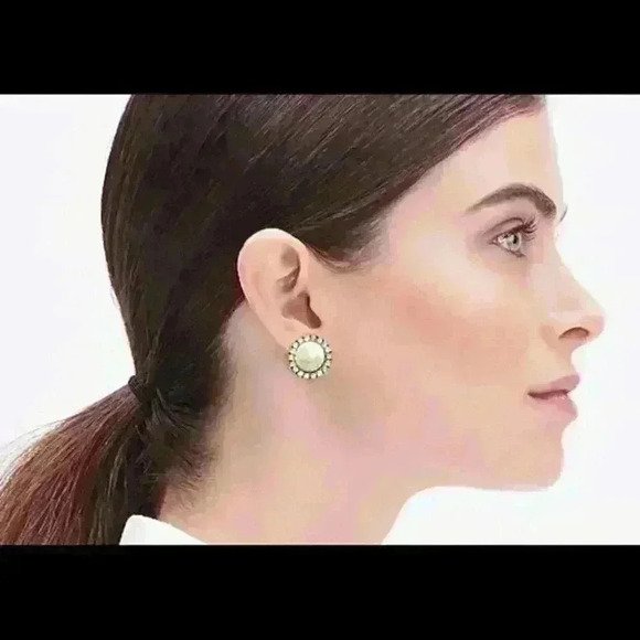 J Crew Gold Pearl Earrings w/ embellished stones - Picture 2 of 4